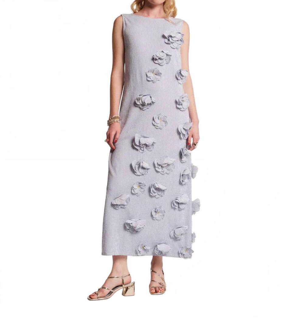 NEW FRANCES VALENTINE women's origami dress in blue seersucker stripe